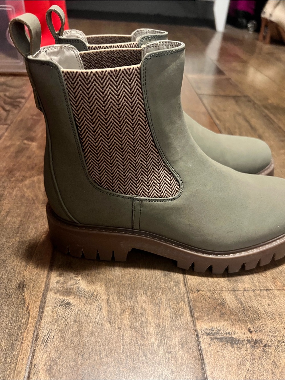 Journee Collection Olive Green Chelsea Lug Ankle Boots